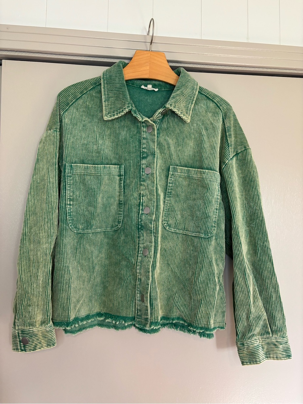 JODIFL Green Corduroy Jacket with Frayed Hem size L